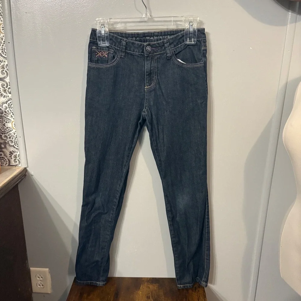 Arizona Embroidered Jeans‎ Dark Wash Purple Pink Rhinestone Design (Girls 14)
